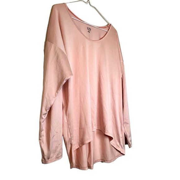 Champion Long Sleeve Scoop Neck High Low Hem Drop Shoulder Top Light Pink Large - Picture 2 of 4